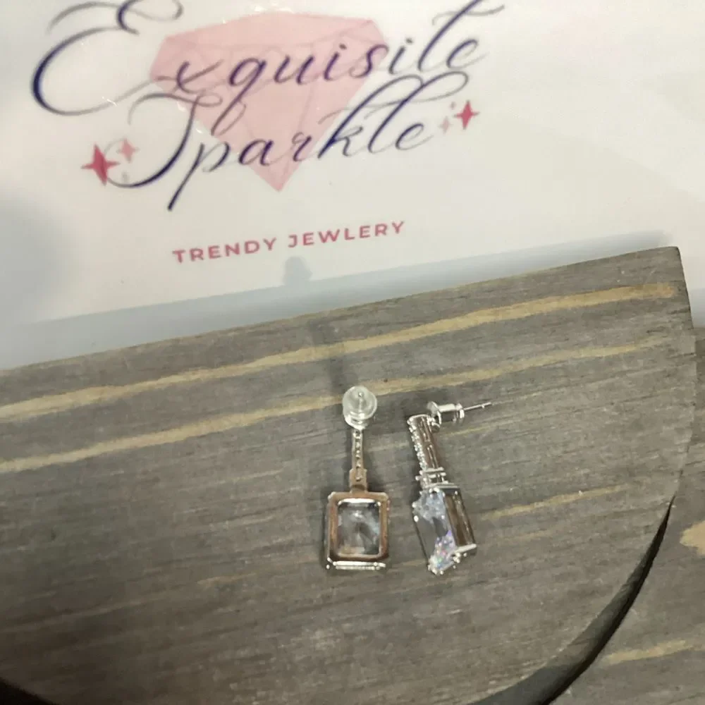 Emerald cut CZ   Diamond Post back Drop Earrings💎